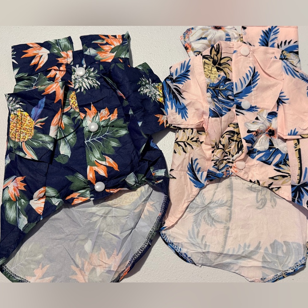 2 pk Floral Hawaiian Shirt Pineapple Palm Tree Beach Cat or Dog Sz L - Picture 6 of 12